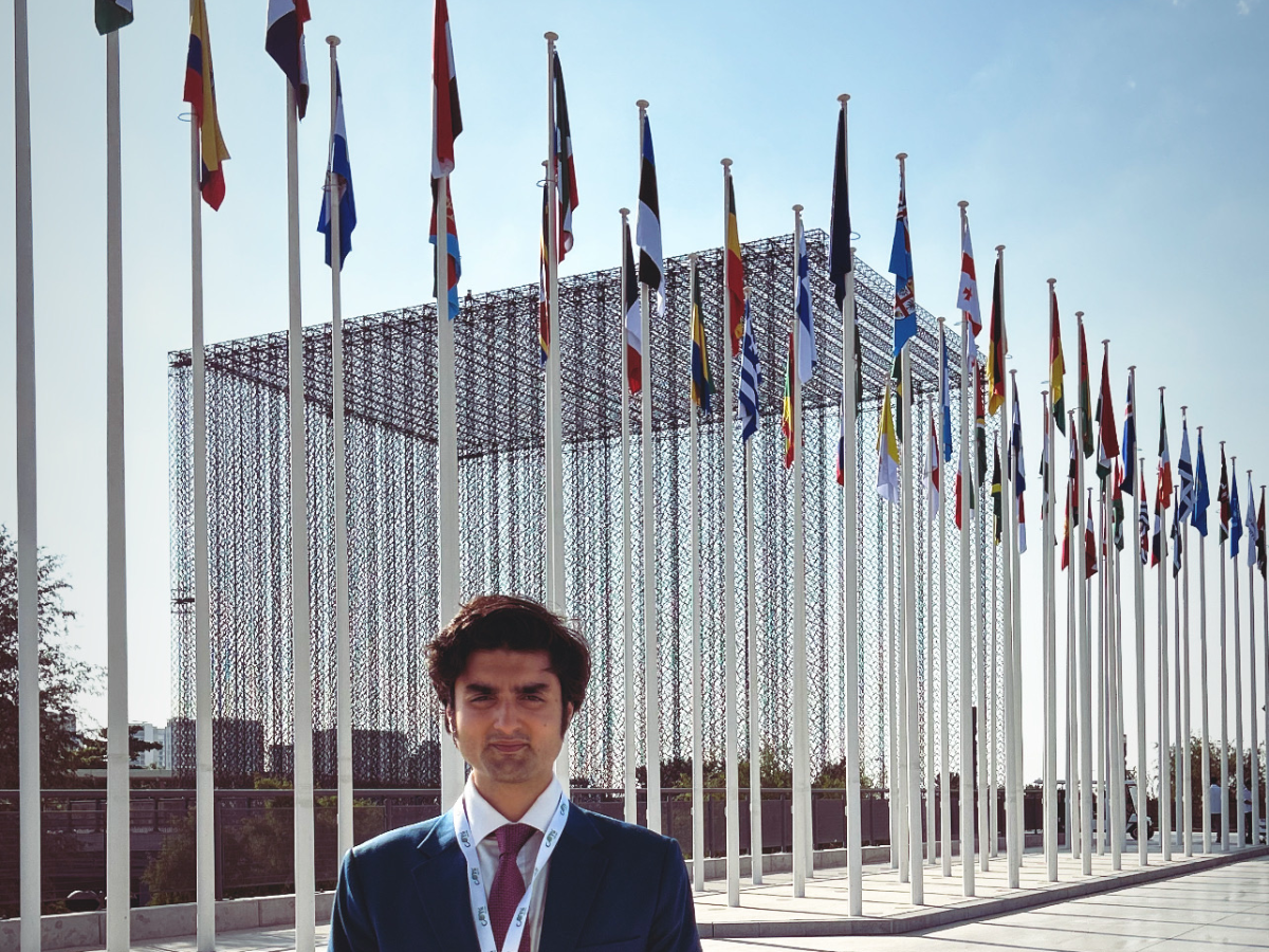 Tushar Narula at the flag plaza, United Nations COP28, Dubai